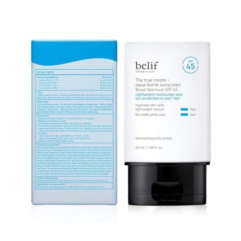 belif Aqua Bomb SPF 45 Hydrating Niacinamide Sunscreen (1.69 fl. oz) - The True Cream PA++++, Daily Broad Spectrum, No White Cast, Weightless & Invisible, Non-Greasy, Korean Skincare - Medaid International