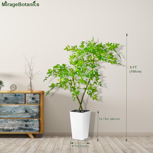 5ft Artificial Bamboo Tree, Fake Nandina Tree, Faux Nantian Bamboo Bonsai with White Planter, for Home Office Mall Exhibition Hall Living Room Garden Balcony Entryway Dining Room - Medaid International