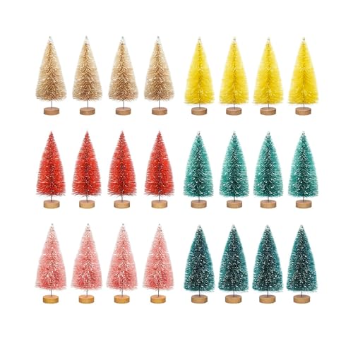 24PCS Christmas Tree - 1.77" Mini Artifical Christmas Decorations, Tower Pine for Indoor Holiday Party Decor & Village Home Table DIY Craft (Green, White) - Medaid International