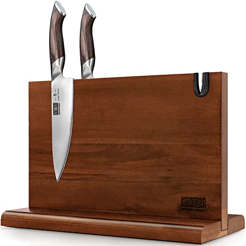Magnetic Knife Block 14 x 10 Inches, Double Sided Magnetic Knife Holder Rack for Kitchen Counter, Acacia Wood Magnetic Knife Storage Stand with Knife Sharpener|B0BZVF8ZVG