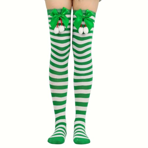 Christmas Striped Socks, Calf Socks with Bow and Ball Decorations xmas Stockings Party Knee Highs Christmas Gifts for Friends - Medaid International