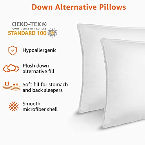 Amazon Basics Down Alternative Pillow for Back Side Sleepers, Medium Density, Standard Size, 26" x 20", 2-Pack, White - Medaid International