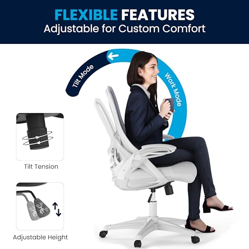 Flash Furniture Porter High-Back Swivel Office Chair with Adjustable Lumbar Support and Height, Ergonomic Mesh Desk Chair with Flip-Up Armrests, White - Medaid International
