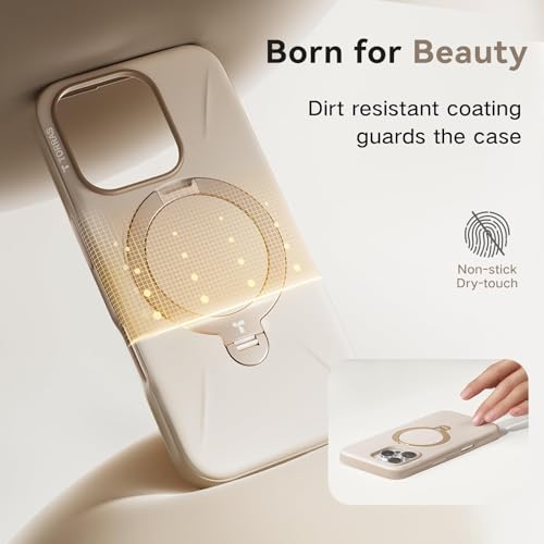 TORRAS 360° Spin Stand for iPhone 16 Pro Case, Fit for Magsafe, Hard PC Mil-STD Protective Scratch-Resistant Case for iPhone 16 Pro Phone Case, Ostand Spin, Dune Beige, 6.3 inch - Medaid International