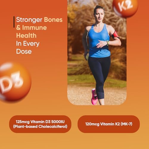 WeightWorld Vitamin D3 K2 5000IU Capsules for Bone Strength & Immune Health - 4 Months Supply Vitamin D3 and K2 Supplements - 120 Vegan D3 K2 Capsules for Women and Men, Non-GMO, Gluten-Free|B0CY288PWZ