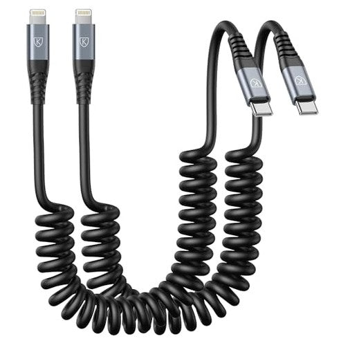 Kiyoda - USB C to Lightning Cable 3FT 2Pack, Coiled, Fast Charging, MFi Certified