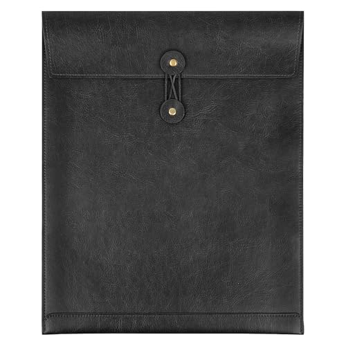 Qixin - Black A4 PU Leather File Folder, String Tie Closure, Document Organizer