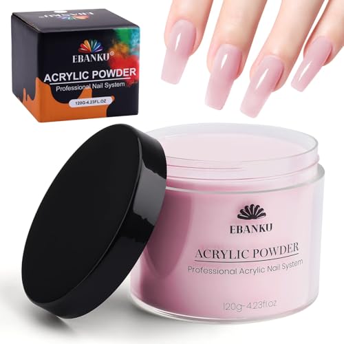 Ebanku - Professional Pink Acrylic Powder, 120g, Long-Lasting, No Nail Lamp Needed