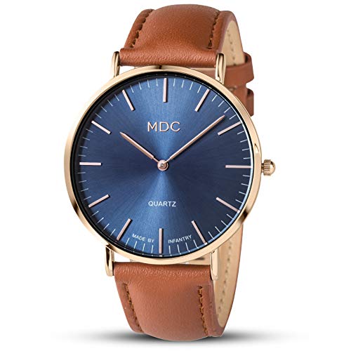 Infantry - Minimalist Ultra Thin Quartz Watch with Genuine Leather Strap