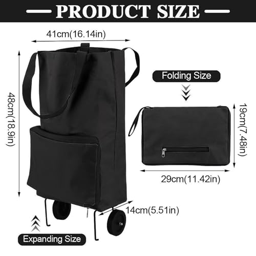 Avsmgp - Large Capacity Rolling Shopping Bag with Wheels, Reusable & Collapsible for Groceries, Laundry, Travel, Black