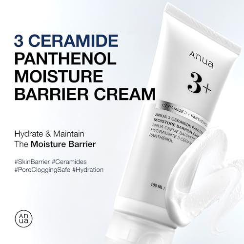 ANUA 3 Ceramide Panthenol Moisture Barrier Cream, Hydrating Face Moisturizer for Normal Skin, Panthenol, Ceramide, Centella for Skin Barrier Non Comedogenic, Korean Skincare (100ml/ 3.38 fl. oz.)|B0DCBPWGBS