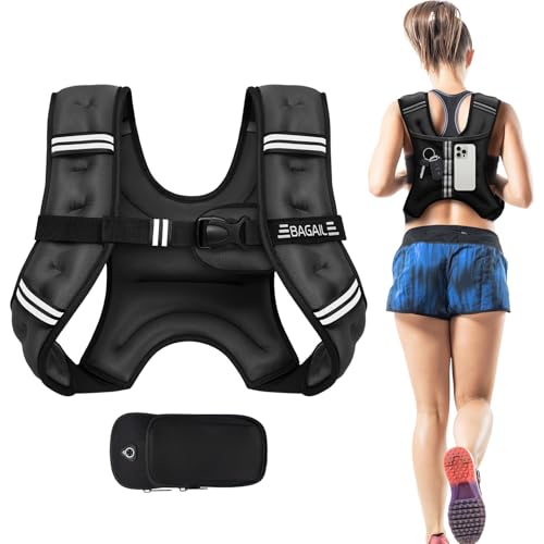 BAGAIL Weighted Vest, 5lbs/8lbs/10lbs/12lbs/15lbs/20lbs/25lbs/30lbs Weight Vest with Detachable Phone Pouch, Rucking Vest for Women, Men, Walking, Weight Loss, Training, Running|B0DYNN7G85