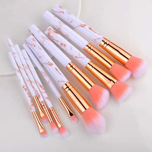 Marble Pattern Makeup Brush Set 10pcs - Pink - Medaid International