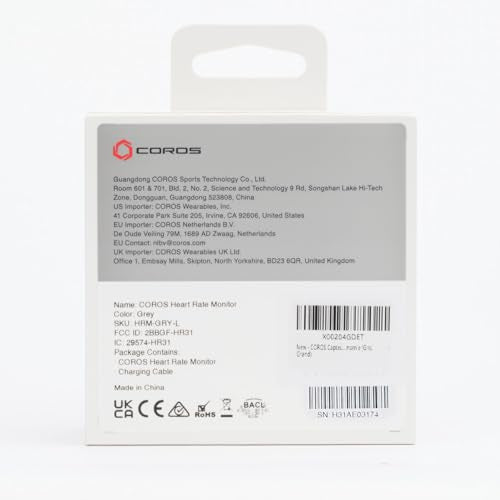 COROS Heart Rate Monitor, Comfort, Easy to wear, Auto-wear Detection, Advanced Sensor, Precise Data, Bluetooth, 38 Hours Battery Life, Connects up to 3 Devices at Once, for Run and Bike-Grey - Medaid International