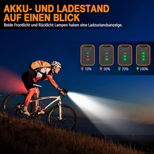 Deilin - 70 Lux USB Rechargeable Bicycle Light Set, IPX5 Waterproof, 3 Modes