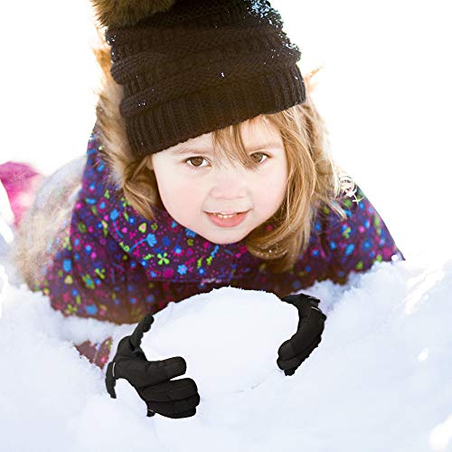 Qkurt - Kids Skiing Gloves, Warm Windproof Mittens for 4-14 Years, Cold Weather Protection