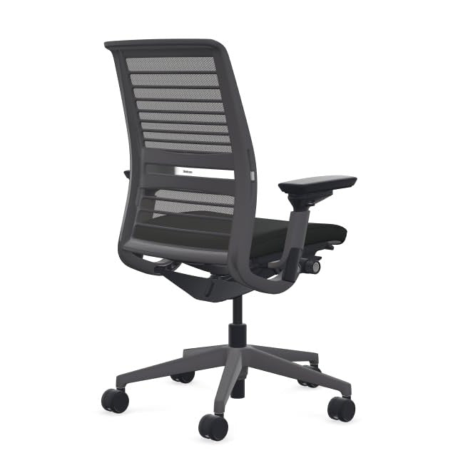Steelcase Think Office Chair - Ergonomic Work Chair - Lumbar Support - 4D Arms - Dark Merle Frame with 3D Knit Back - Licorice Fabric with Wheels for Carpet Flooring - Medaid International