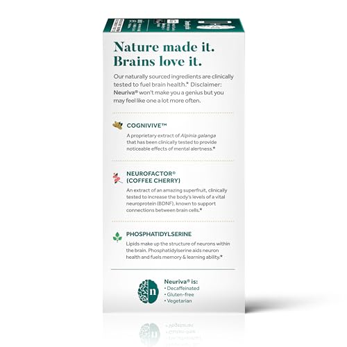 NEURIVA Ultra Decaffeinated Clinically Tested Nootropic Brain Supplement for Mental Alertness, Memory, Focus & Concentration, Cognivive, Neurofactor, Phosphatidylserine, Vitamins B6 B12, 60 Capsules - Medaid International