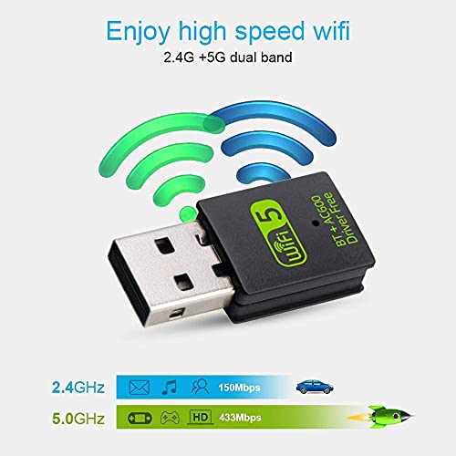 Monbeq - USB WiFi Bluetooth Adapter, 600Mbps Dual Band, Mini Dongle for PC