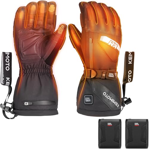 Kemimoto - Waterproof Heated Gloves for Women, Touchscreen, Battery Included, PU Leather