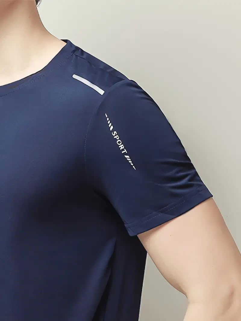 Quick Dry Ice Silk Athletic T-Shirts for Men, Athletic Short Sleeve Moisture Wicking Tee for Running,Training （1 Piece） Dark Blue - Medaid International