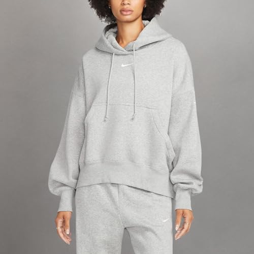 Nike, Women's, Sportswear Phoenix Fleece Over-Oversized Pullover Hoodie, Dark Grey Heather/Sail, M - Medaid International