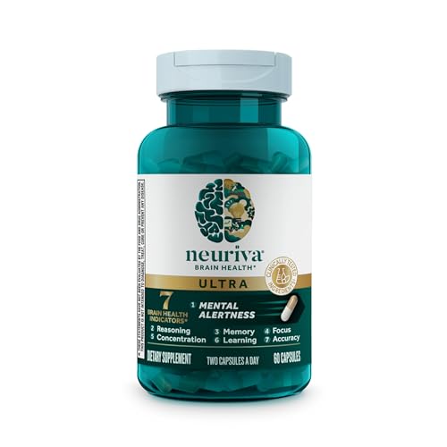 NEURIVA Ultra Decaffeinated Clinically Tested Nootropic Brain Supplement for Mental Alertness, Memory, Focus & Concentration, Cognivive, Neurofactor, Phosphatidylserine, Vitamins B6 B12, 60 Capsules - Medaid International