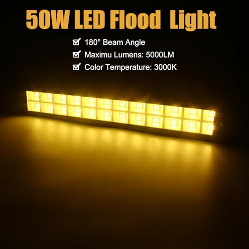 Indmird - 50W LED Outdoor Spotlight, 50,000 LM, IP66 Waterproof, Warm White