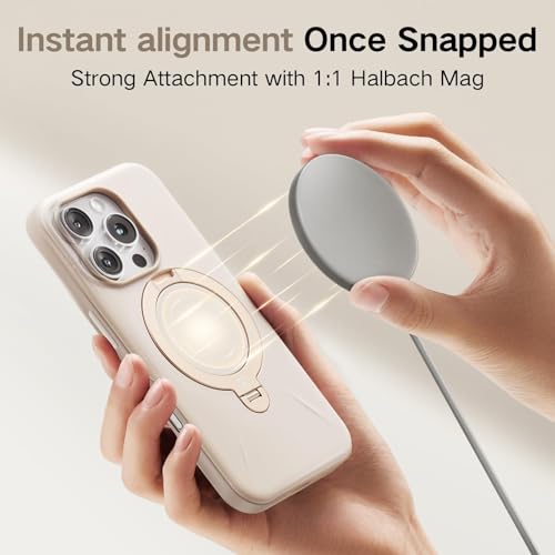 TORRAS 360° Spin Stand for iPhone 16 Pro Case, Fit for Magsafe, Hard PC Mil-STD Protective Scratch-Resistant Case for iPhone 16 Pro Phone Case, Ostand Spin, Dune Beige, 6.3 inch - Medaid International