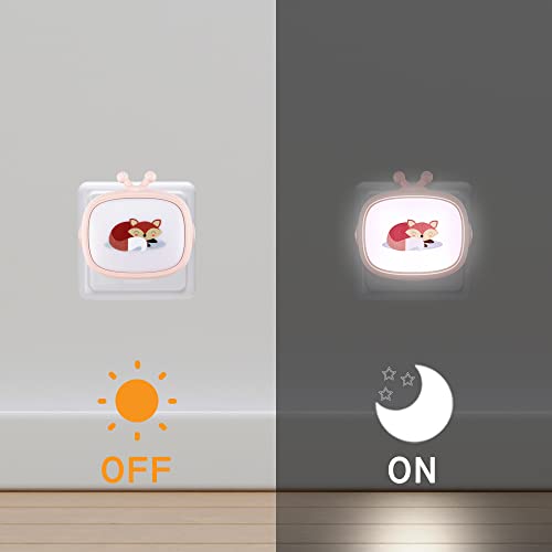 Anmour - Kids Night Light with Dusk Sensor, Wall Plug-In, Whale & Fox Designs