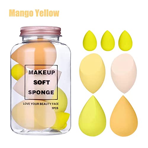 Beauty Makeup Sponge 7pcs Puff Teardrop Blender Foundation Sponge Set With jar Gift Flawless Bottle Design Drift bottle macaron makeup egg Multi-colored,Yellow - Medaid International