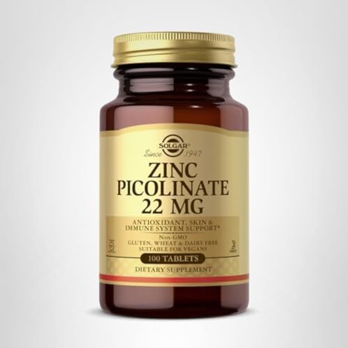 Solgar Zinc Picolinate 22 mg, 100 Tablets - Promotes Healthy Skin - Supports Immune System, Normal Taste & Vision - Antioxidant – Non-GMO, Vegan, Gluten Free, Kosher - 100 Servings - Medaid International