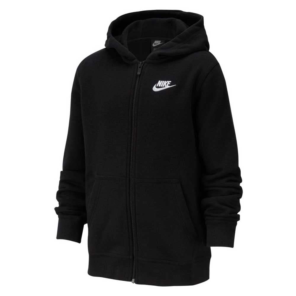 Nike Boy's NSW Club Full Zip Hoodie, Black/Black/White, Large - Medaid International