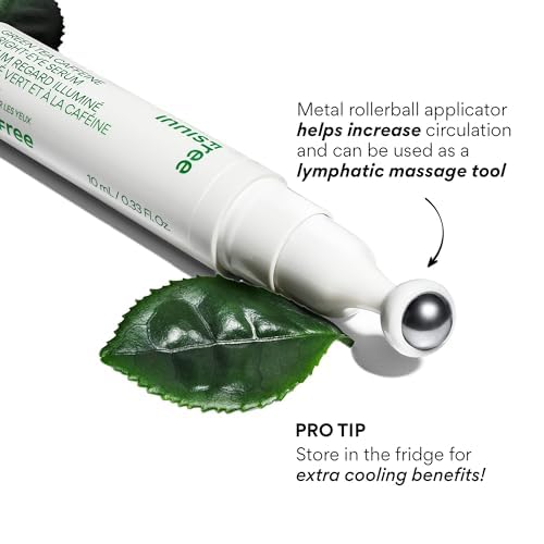 innisfree Green Tea Caffeine Depuffing Eye Serum with Niacinamide, Cooling Korean Eye Roll-On for Hydration and Brightening - Medaid International