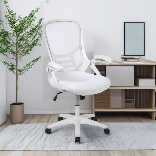 Flash Furniture Porter High-Back Swivel Office Chair with Adjustable Lumbar Support and Height, Ergonomic Mesh Desk Chair with Flip-Up Armrests, White - Medaid International