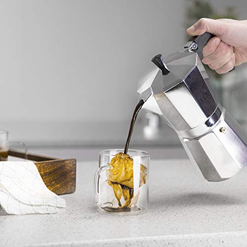 Cecotec - Shiny Aluminium Italian Coffee Maker for 9 Cups, Ergonomic Handle, Silicone Gasket