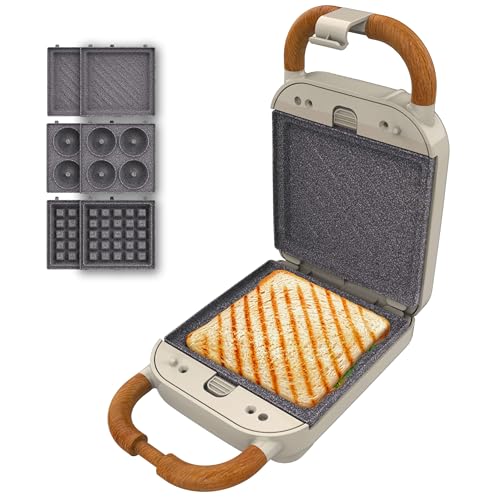 Cecotec - Retro Sandwich Maker with 3 Interchangeable Plates, 700W Power