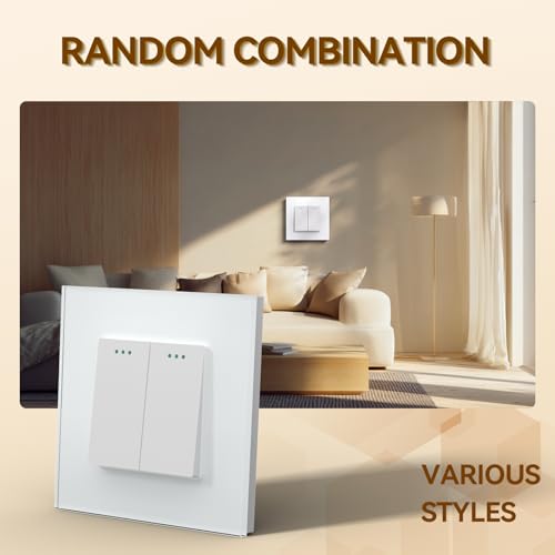 Bseed - Electrical Wall Light Switch with LED Backlight, Glass Faceplate, 10A Toggle, 2 Gang