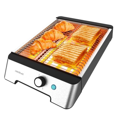 Cecotec - NiceSlice Horizontal Flat Toaster, 1000W, 3 Quartz Resistors, 6 Toasting Levels