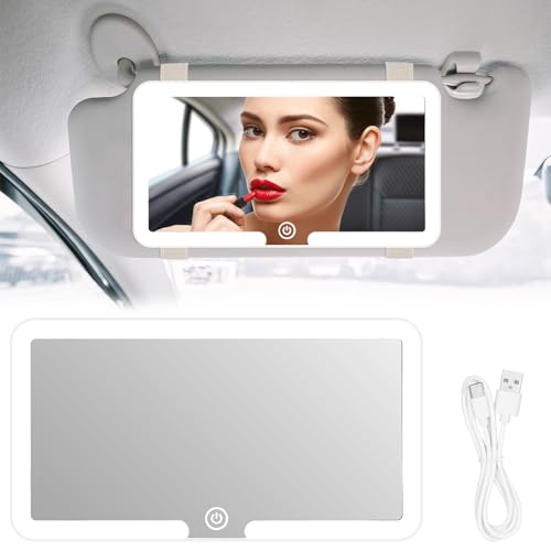 JizzU - Rechargeable Car Sun Visor Mirror with 3 Lighting Modes, HD Makeup Reflection