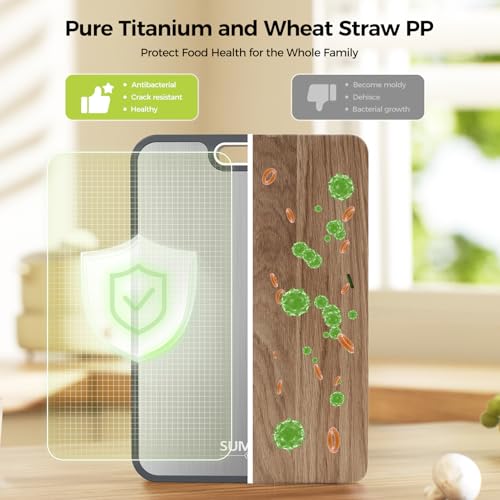 Titanium Cutting Board for Kitchen, Cutting Board Double Sided Food Grade, Pure Titanium and Wheat Straw PP, Easy to Clean Large Size 16”×11”|B0DQG2VHKJ