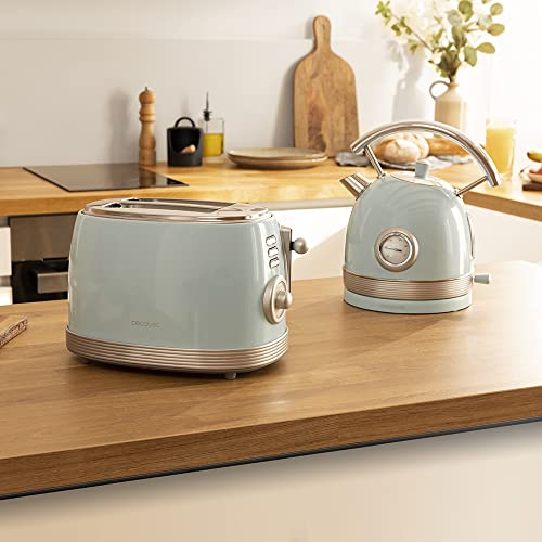 Cecotec - Vintage Light Blue 850W Toaster with Extra Large Double Slot, 3 Functions