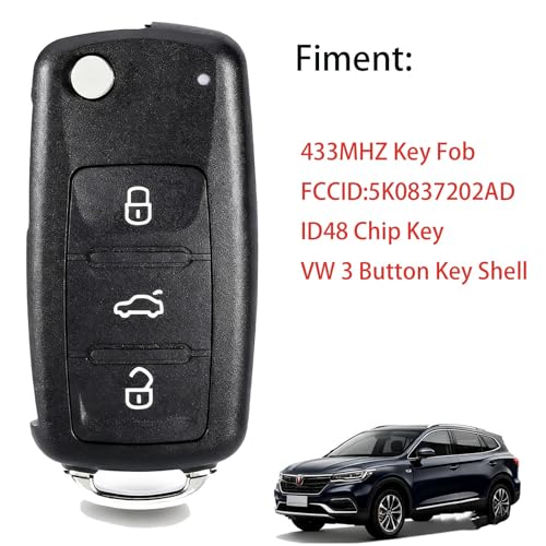 Volkswagen - 3 Buttons Keyless Remote Fob with Flip Blade for Passat/Tiguan/Golf