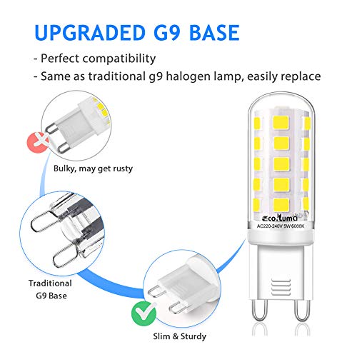 G9 - LED Bulbs Cool White 6000K, 5W Equivalent, Pack of 10, No Flickering