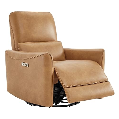CHITA Power Recliner Chair Swivel Glider, FSC Certified Upholstered Faux Leather Living Room Nursery Reclining Sofa Chair with Lumbar Support, Cognac Brown|B09BYSRP2V