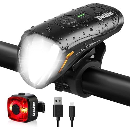 Deilin - 70 Lux USB Rechargeable Bicycle Light Set, IPX5 Waterproof, 3 Modes