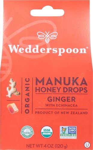 Wedderspoon Organic Manuka Honey Drops, Ginger & Echinacea, 20 Count (Pack of 1) | Genuine New Zealand Honey | Perfect Remedy For Dry Throats - Medaid International