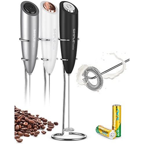 Simpletaste - Handheld Electric Milk Frother with Stainless Steel Whisk & Stand for Creamy Lattes