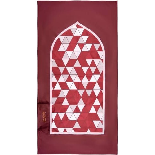 HILALFUL Salah On The Go Polyester Prayer Mat - Red Mosaic | Muslim Praying Rug for Kids & Children | Water Resistant | Anti-Slip | Islamic Gift for Eid, Ramadan | for Travel | Lightweight - Medaid International