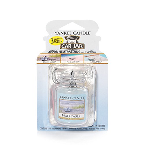 Yankee Candle Hanging Car Jar® Ultimate 3-Pack Air Fresheners Neutralizes Odors Up to 30 Days Includes: Beach Walk Pink Sands and Sun and Sand (Pack of 3) - Medaid International